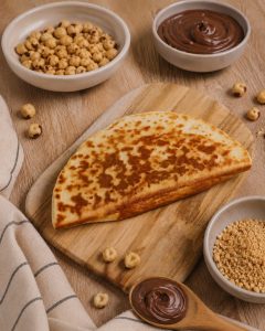 Crescione dolce Crunchy Nocciola con crema di nocciola e granella – senza glutine e senza lattosio, Romagna Free — impiattato