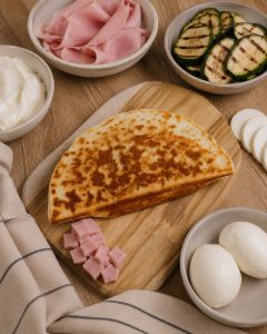 Crescione con prosciutto cotto, zucchine grigliate, philadelphia e mozzarella – senza glutine e senza lattosio, Romagna Free — impiattato